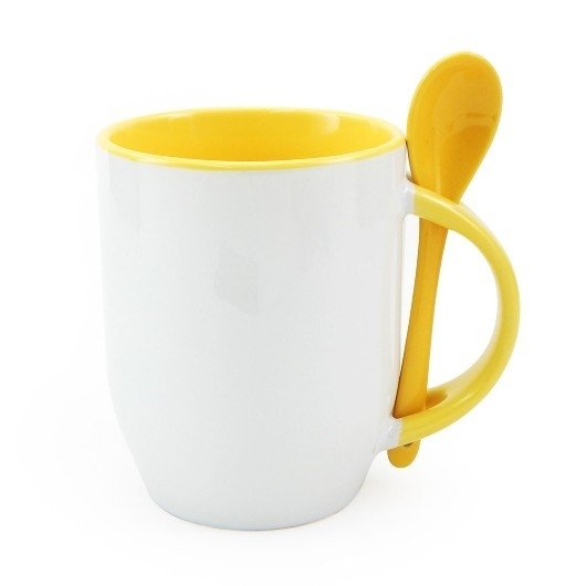 caneca-para-sublimacao-de-ceramica-branca-com-alca-interior-e-colher-amarela